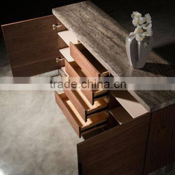 Travertine Top Wood Side Cabinet Design With Drawers Latest Design For Dining Room Use photo-5