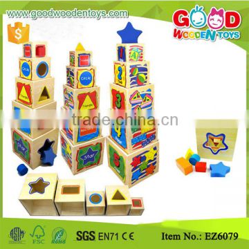 5 Layer Nesting Shape Sorter Cubes Wooden Building Blocks Toys                        
                                                Quality Choice