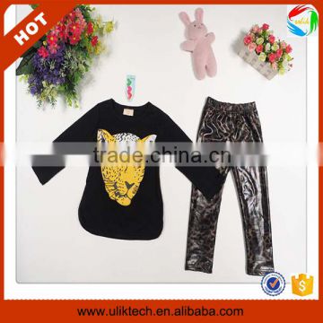 trendy children's clothing autumn girls boutique leopard clothes set (Ulik-A0397)