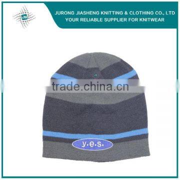 Acrylic Embroidery Knitted Stripe Beanie Hat