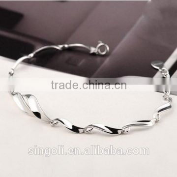 Delicate textured silver bracelet hinged hanger tiny wrist band bracelet love logo bracelet wave pulse minuet bracelet