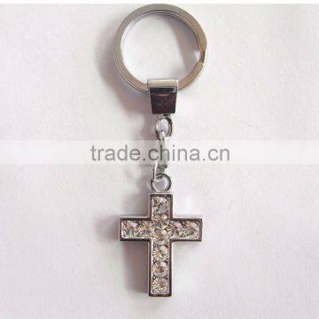 fashion zinc alloy diamond cross keychain with rhinestone accessories