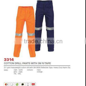 Cotton Drill Work Pants with Reflective