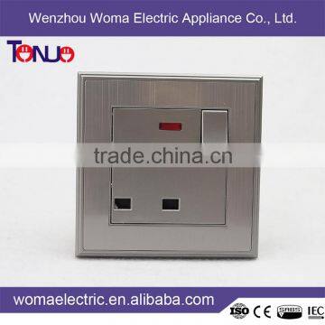 Gold Supplier China British Style STEEL 1 gang 13A switched socket with light