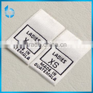 Center folded woven tag size label for garments