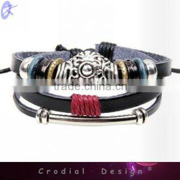2013 Newest Fashion Vintage Hand-knitted Bracelet Leather Bracelet With Metal Pendant For Gift