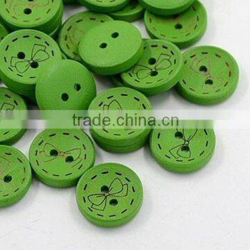 Green XMAS Upholstery Buttons 18mm Round 2-holes Wood Button Wholesalers(X-BUTT-A028-28L-02)