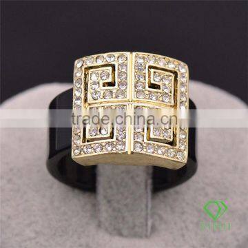 lady jewelry full crystal 18k gold plating black rings