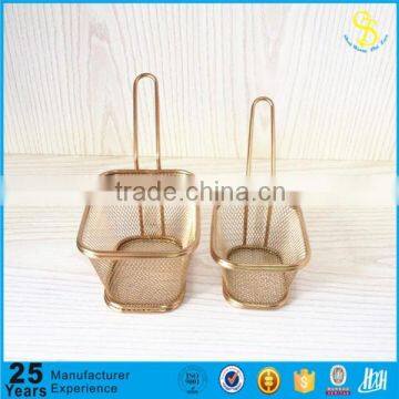 Trade Assurance golden plated stainless steel mini food presentation basket, mini non-stick fry basket