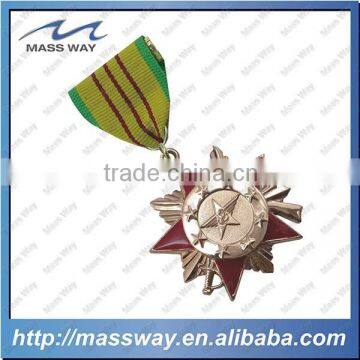 customized embossed star shape 3D metal medallion with ribbon