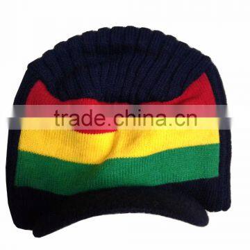 Top quality winter knit beanie crochet hats custom stripe rainbow hat with brim