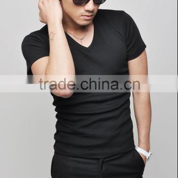 short sleeve cotton V neck t-shirt