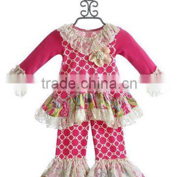 Yiwu Koya Christmas Stripes Outfit Kids Winter Boutique Giggle Moon Remake Outfit With Pant Ruffle Adorable Baby Girl Outfit photo-4