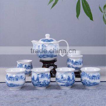 Chinese Style 7 Pieces Blue and White Porcelain Tea Set photo-3