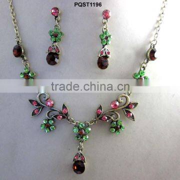 2015 latest design vintage charm crystal flower american diamond necklace sets