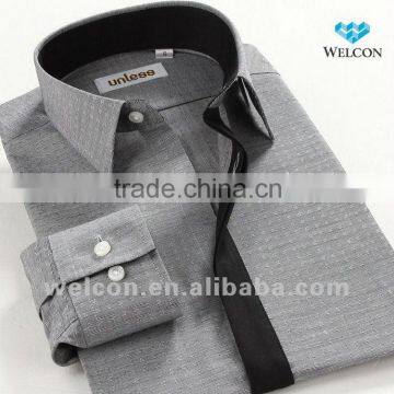 100% cotton stylish European style long sleeve latest brand design grey dobby fashion fitted dress shirt men