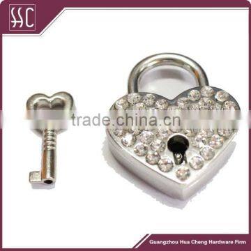 Fashion shiny decorative lock for purse\ bag \notebook mini heart shape with Artificial diamond lock