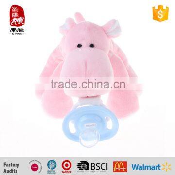 New Design OEM/ODM Silicone Baby Pacifier with Pink Plush Animal Toy