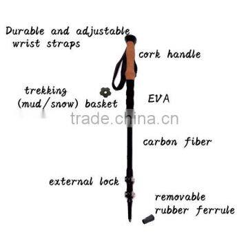 Three Sections Carbon Fiber Cork Handle Adjustable Telescopic Trekking Pole Nordic Walking Stick photo-2