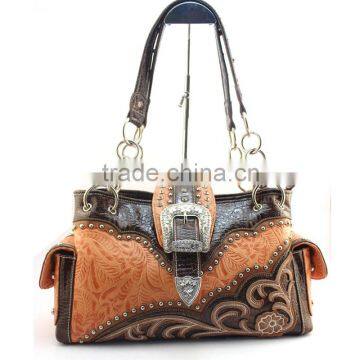 West Concealed Gun Carry Leather Purse Women Western Buckle Handbags