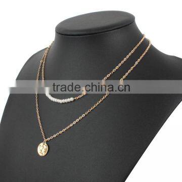 Wholesale 2 Layers Gold Sequin Pendant Beads Beaded Chain Necklace Boho Choker Necklace photo-3