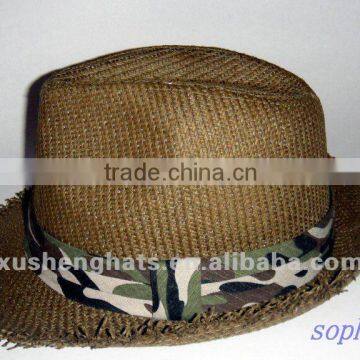 2012fashion straw camouflage band fedora hat.paper straw hat