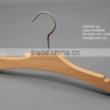 HEAD small size kids chilidren top clothes hanger beech wood with chormed plated hook for coat suits