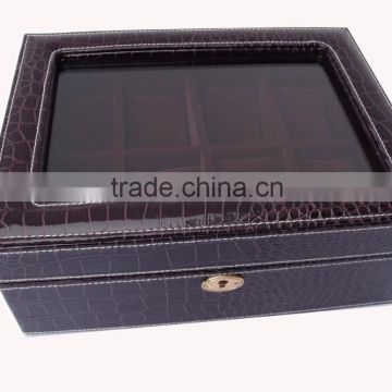 Crocodile Leather Watch Box with glass on the top cover for 8 pcs