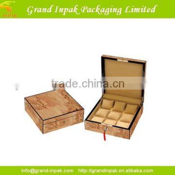 Elm burl wooden watch display case for 8 with lock