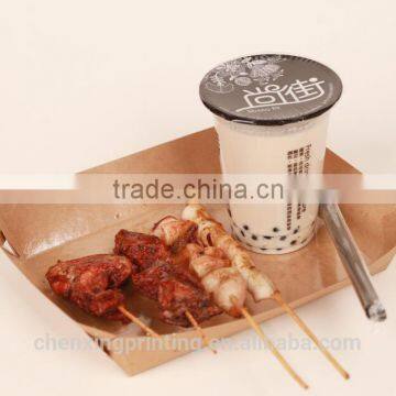 500pcs Kraft Paper Coated Paper Fast Food Box Hot Dogs Folding Recycled Paper Food Tray photo-4