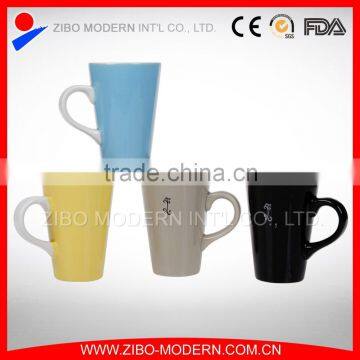 colored v shape funnel ceramic mug with design