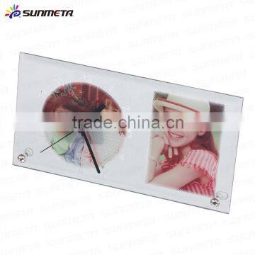 Sunmeta factory directly blank sublimation glass photo frame with clock(BL-11)