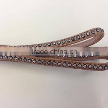 Flat leather with Studs -real nappa leather flat with cristal strass-6mm-rose gold