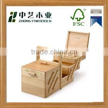 High quality new design unfinished customized foldable crafts wooden sewing box