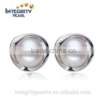 Simple design AAA button 8-9mm wholesale price cheap pearl earrings 925