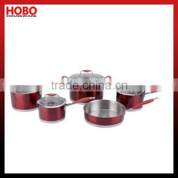 9 Pcs Red Colour Stainless Steel Cookware Set cooking pot kitchenware