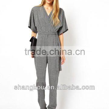 ladies chiffon jumpsuit elegant fashion ladies v-neckline wide-cut kimono jumpsuits