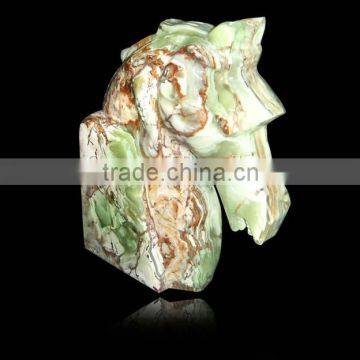 Natural Marble Onyx Designed Marble Horse Bookend, Multi Green