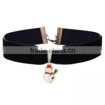 Hot sale amazon wholesale cheap jewelry Christmas style leather snowman pendant choker