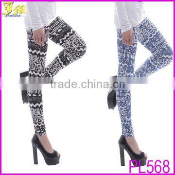 Factory Directly Sell New 2014 Beauty Girls Blue Geometric Pencil Pants Skinny Stretchy Leggings Tights