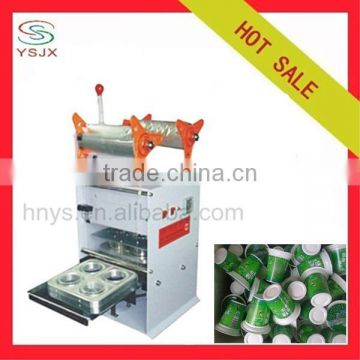 Efficiency plastic beverage cup sealing machine