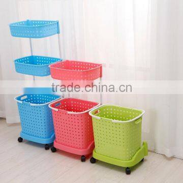 Plastic Household Laundry Basket Clothing Barrels Laundry Basket Sorter Care Rolling Cart photo-2