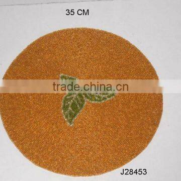 Yellow Glass Bead Place Mats With Green Leaf Patterns Other Colours Also Available