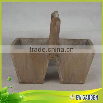 Elegant Handmade Indoor And Outdoor Wood Split Pot Planter With Handle photo-2