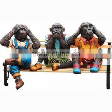 Hot Sale three monkey statue sitting on bench Sculpture