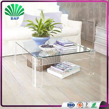 European Style Acrylic Furniture Coffee Table Plexiglass End Table With Clear Lucite Legs photo-2