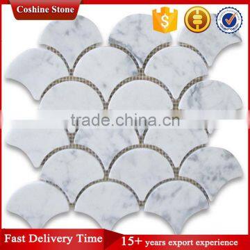 Polished white carrara fish scale fan shaped mosaic tiles