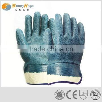 Blue safety cuff sandy nitrile coated gloves