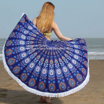 China manufacture custom microfiber round beach towel with tassels