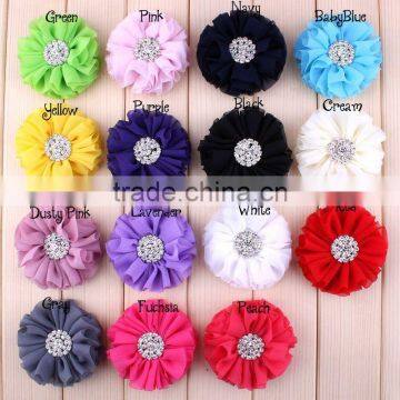 Fabric Chiffon Flower With Rhinestone Center for Kids Hair Accessories photo-5